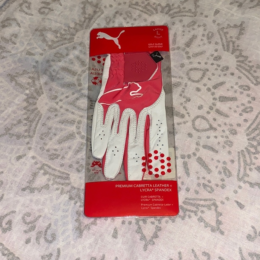 Puma Cabretta Leather White Pink Golf Glove Sz Large Right Hand